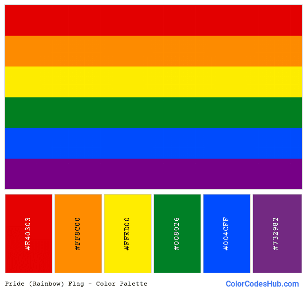 Pride (Rainbow) flag color palette